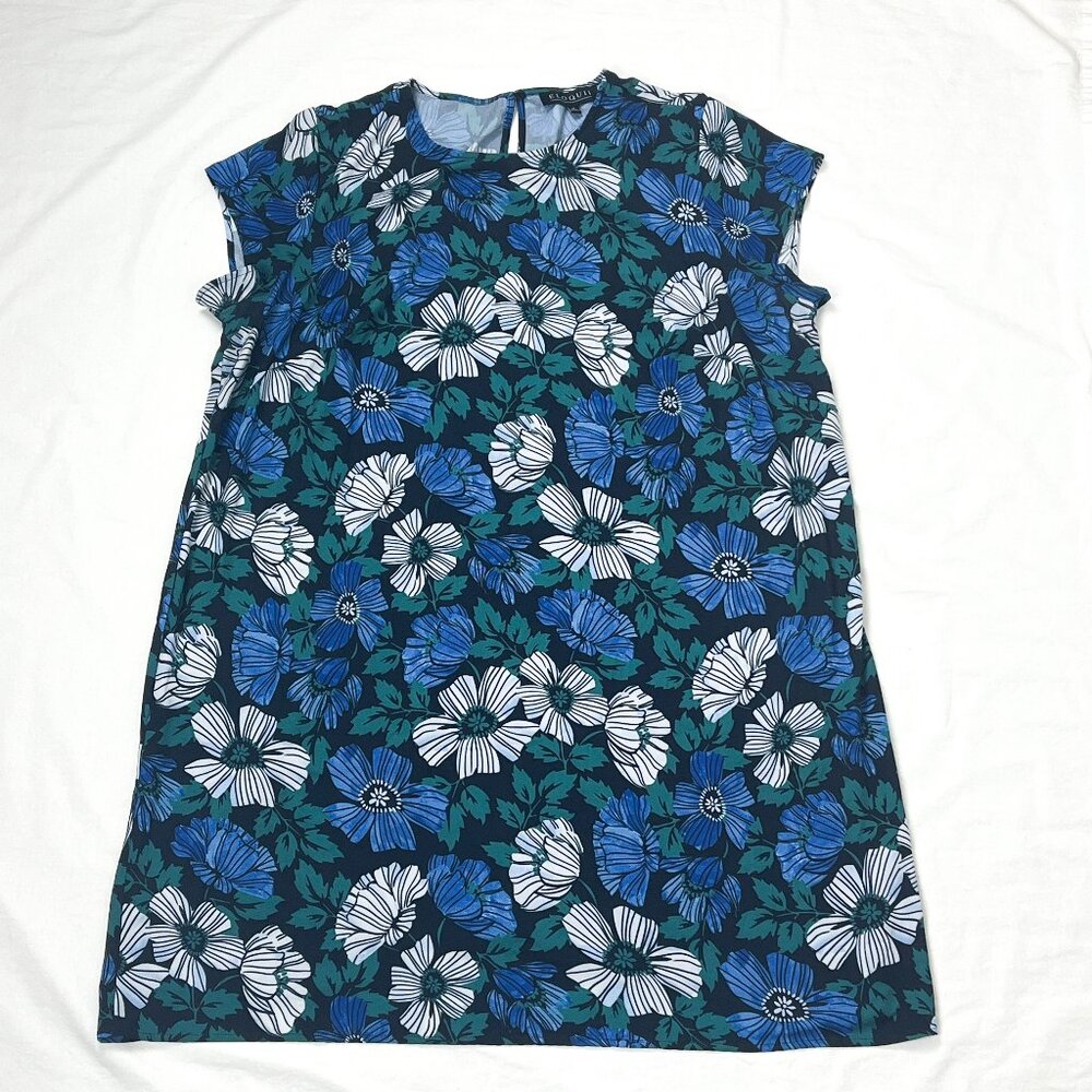 Eloquii Size 18 Black Dark Floral Casual Dress Crew Neck Cap Sleeves Style 3058